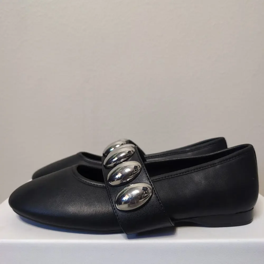 Black Mary Jane Flats with Silver Studs Gothic